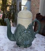 VTG Majolica Style Coffee Pot Hand Painted - Cabbage Leaf -circa 1860–1890 VGC