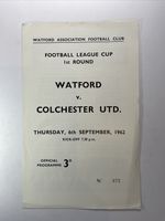 Watford v Colchester United;  League Cup 1st Round,  6th September 1962