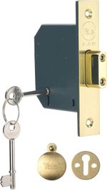 Yale B-M552-PB-65 | 5 Lever Mortice Deadlock | Brass - 2.5" (64mm) - 2 keys