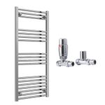 Reina Capo Flat Chrome Bathroom Heated Towel Rail 1200 x 500 and TRV Valves