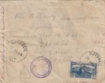 LEBANON-EGYPT  Rare CD DJOUBEIL Tied Airmail Letter Censored & Army Stamp 1945