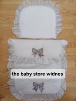 Baby Pram Set In White With Silver Bows 