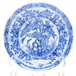 Japanese Porcelain Arita Saucer Blue White Flower Chrysanthemum Scroll Meiji 19C