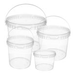 Clear Storage Bucket Round Plastic Recyclable Reusable Tubs Lids 0.5 1 2.5 5 10L