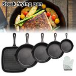 Set of 5 Cast Iron Non Stick Skillet Griddle Cooking Pan Pre-Seasoned Frying Pan