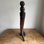 Bakongo Fetish Oliphant Ox Horn with A Carved Wooden Figure African Tribal 47cm