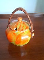 Art Deco Crown Devon hand painted preserve pot orange and yellow 10cm Tall