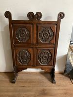 Vintage Carved Oak Jacobean Revival Fire Screen Tudor Rose Design 
