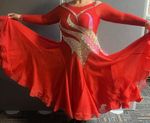 Ballroom Dress Red Long Sleeve Rhinestones Full Skirt