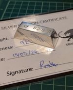 92g / 3.285 Ounce Solid Sterling Silver 925 Bullion Bar.  Equals 85.47g of 999