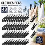 48x Black Clothes Pegs Washing Line Strong Grip Metal Spring No Mark Laundry