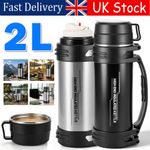 2L Thermos Flask Unbreakable Vacuum Handle Drinks Bottle Leak-Proof Stainless UK