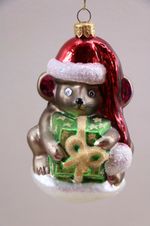 Christopher Radko Retired Mouse Santa Hat Gift Christmas Glass Ornament 