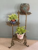 Antique Italian 1900 Ornate Cast Brass Three Tier Butterfly Plant Stand