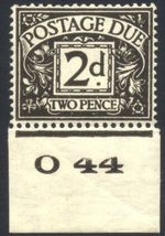 GB 1937 Postage Due 2d control D29 u/m Cat £150