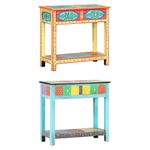 Solid Mango Wood Console Table with 2 Drawers 80x35x75cm Yellow/Blue