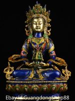 8.4" Old Tibet Copper Painted Carving Buddhism Amitayus Longevity Goddess Statue