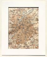 BRUSSELS, Belgium Street City Plan - 1910 Mounted Antique Map