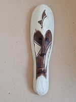 ANTIQUE EARLY 20TH CENTURY AFRICAN TRIBAL HAND CARVED WOODEN MASK WITH PIGMENT