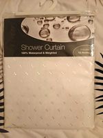 Waterproof Weighted Hem White Polyester Shower Curtain 70 x 72 in + 12 Hooks