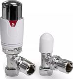 15mm Angled Thermostatic Radiator Valve TRV & Lockshield 1/2" Chrome White Pack