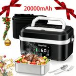 Heated Lunch Box 1.3L&20000mAh Cordless Electric Lunch Box Rechargeable for Work