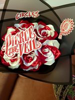 Satin Ribbon Rose Bouquet Bundle Red & White Wrapped In Black With Red Ribbon