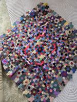Unfinished Vintage Hexagon Quilt Top 133x128cm