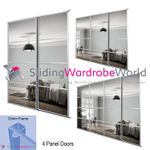 4 Panel Silver Framed Mirror Sliding Wardrobe Door Kits & Tracks (All sizes)