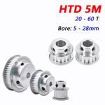 HTD 5M Timing Belt Pulley with Step, Bore 5 to 28mm, 20-60T, For 15mm Wide, CNC