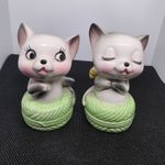 Vintage Anthropomorphic Ceramic Kittens on Wool Salt & Pepper Shakers