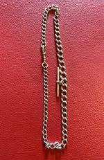 Antique Albert watch  chain silver curb link T  bar 39.9 Grams