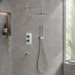 Concealed Thermostatic Rain Shower Set 3 Way Bath Spout 300mm Round Black Gold