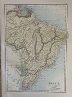 1882 Brazil, The Guianas, Paraguay, Uruguay Antique Map by Adam & Charles Black