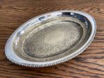 ANTIQUE SILVER PLATE HEAVILY DECORATED OVAL DISH TRAY