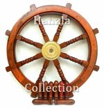 36" Vintage Brass Brown Wooden Ship Steering Wheel Wall Boat Nautical Décor...