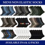 6 & 12 Pairs Mens Non Elastic Diabetic Socks Loose Soft Grip Top Adults UK 6-11
