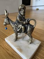 Vintage Solid Brass Man Riding Donkey Figurine on Marble Base