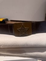 Original Soviet USSR Army Officer Leather Belt Brass Star Buckle Cold War 1970s