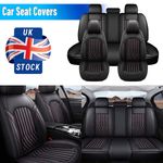 For Nissan Leaf Car 5-Seat Cover Leather Front Rear Padded Black + Red Line UK