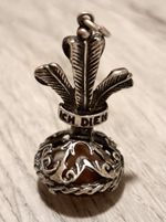Antique Silver Prince of Wales Ich Dien Fob Amber Colour Stone Welsh Fob