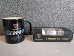 Collectable Black GUINNESS mug with harp and set of Guinness golf balls included
