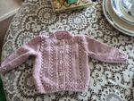 Brand New Hand Knitted Patterned Front Caedigan In Soft Lilac. Chest Size 20"