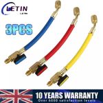 3PCS 22cm HVAC Charging Hoses Shut Off Ball Valve Set 1/4" SAE Thread R134a R22