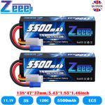 2PCS Zeee 3S LiPo Battery 11.1V EC5 5500mAh 120C Hardcase for RC Car Truck Boat