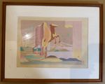 Hanjiro Sakamoto Japanese Lithograph "Horse" Signed Framed Edition 167/700