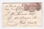1875 QV TRIO 2½d ROSY MAUVE STAMPS PL2 ON WRAPPER TO NEW YORK SS HECLA TRIPLE RA