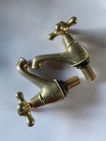 brushed brass antique look basin taps. Hot and Cold . used.
