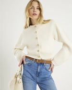 River Island Womens Cardigan Cream Knitted Structured Sleeve Jumper Top