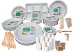 Disposable Paper Plates Bagasse Bowl Cups Wooden Cutlery Food Tray Round Plate